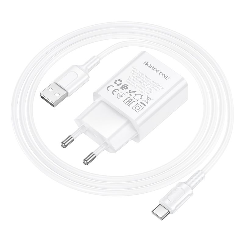 Мережевий зарядний пристрій BOROFONE BA110A Lemi single port charger set (Type-C) (EU) White