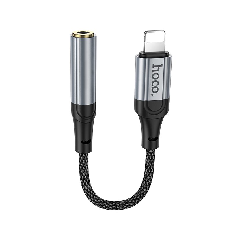 Аудiокабель HOCO LS36A iP to 3.5 female, nylon braid, 0.12m, Black