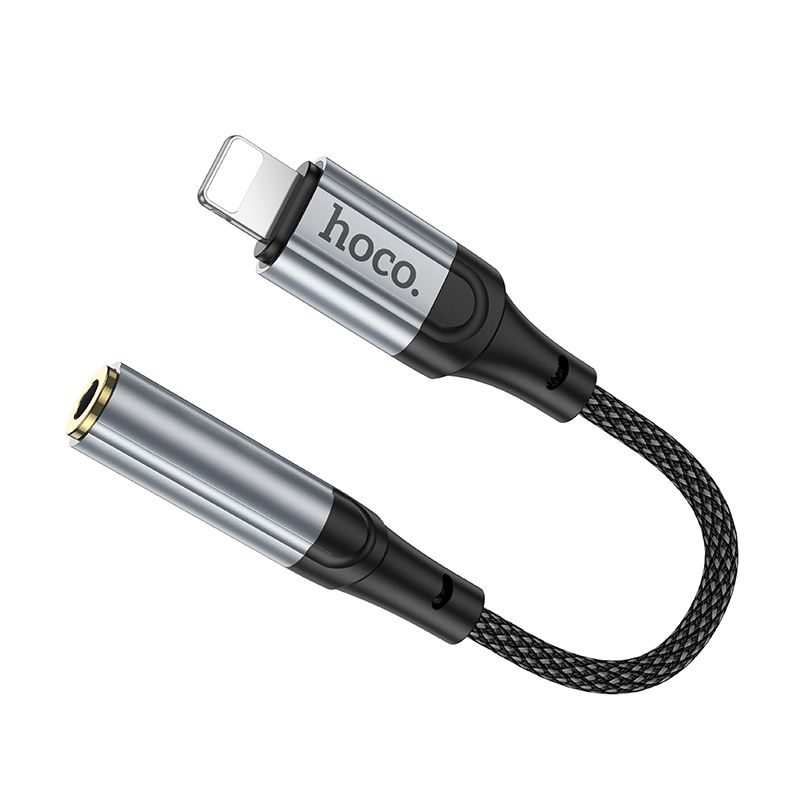 Аудiокабель HOCO LS36A iP to 3.5 female, nylon braid, 0.12m, Black
