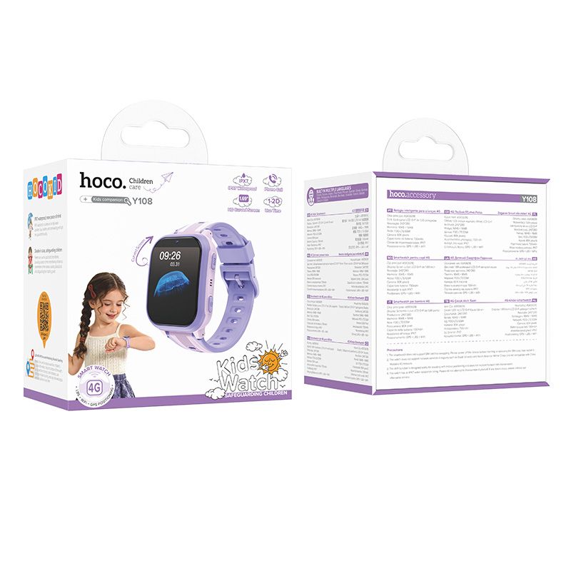 Дитячий смарт-годинник HOCO Y108 4G children phone-watch Purple