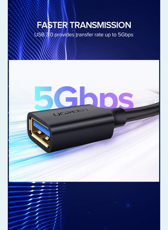 Подовжувач UGREEN US129 USB 3.0 Extension Male Cable 1.5m (Black)(UGR-30126)