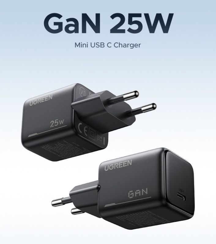 Мережевий зарядний пристрій з кабелем UGREEN X517 25W USB-C GaN Fast Charger Set EU+1M CC Cable black