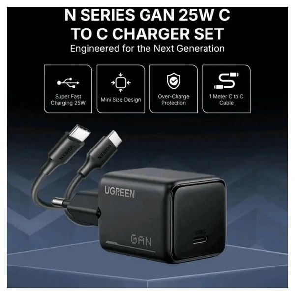 Мережевий зарядний пристрій з кабелем UGREEN X517 25W USB-C GaN Fast Charger Set EU+1M CC Cable black