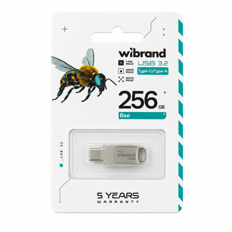 Флеш-накопичувач Wibrand USB 3.2 Gen1 Bee 256GB USB Type-A/USB Type-C Silver